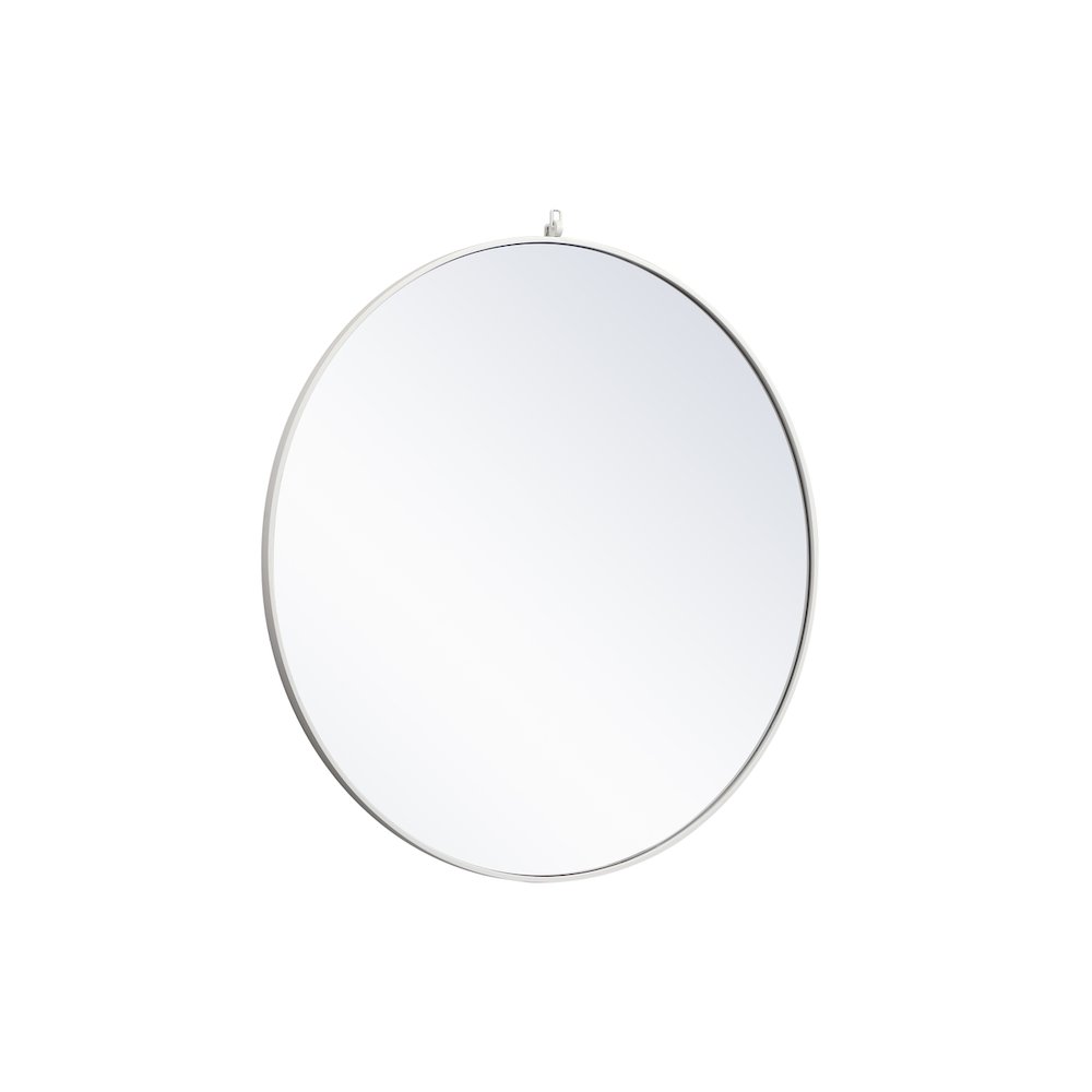 Metal Frame Round Mirror With Decorative Hook 42 Inch In White