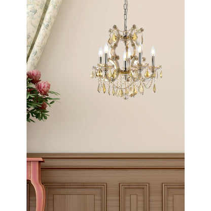 Maria Theresa 6 light Gold Pendant Golden Teak (Smoky) Royal Cut Crystal
