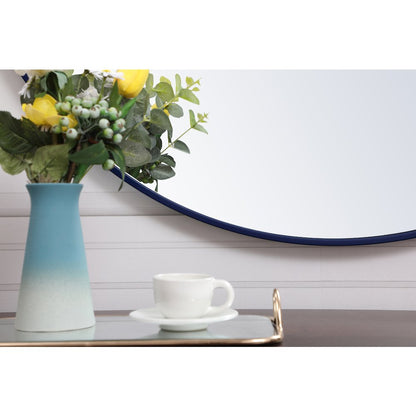 Metal Frame Round Mirror With Decorative Hook 39 Inch In Blue