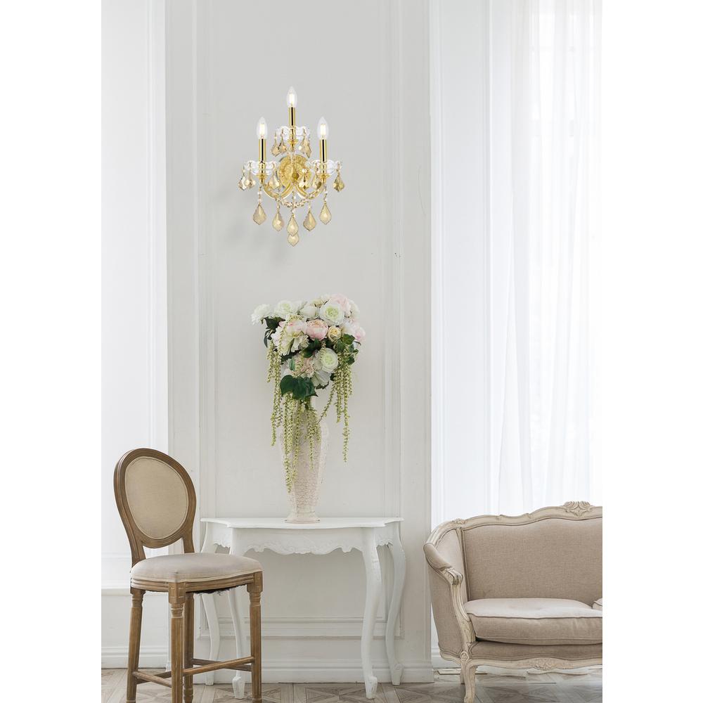 Maria Theresa 3 light Gold Wall Sconce Golden Teak (Smoky) Royal Cut Crystal