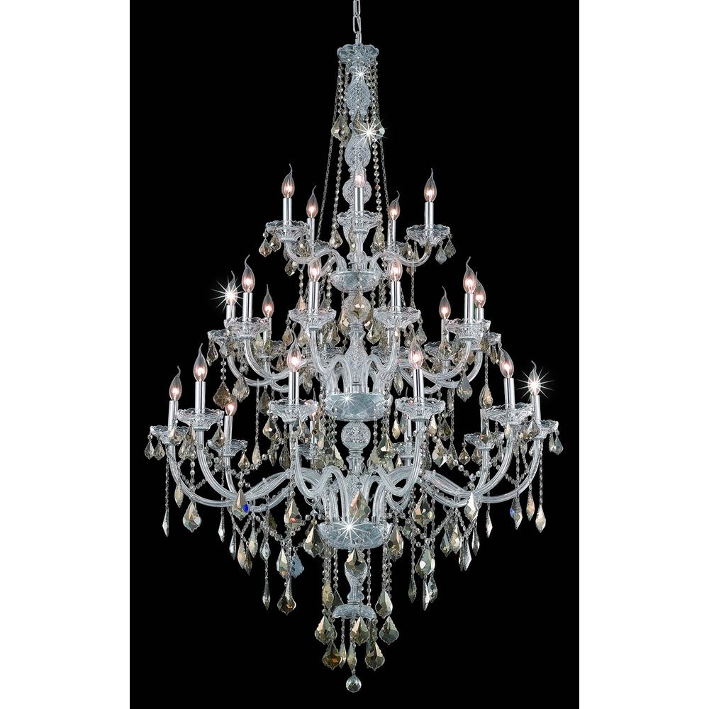 Verona 25 light Chrome Chandelier Golden Teak (Smoky) Royal Cut Crystal