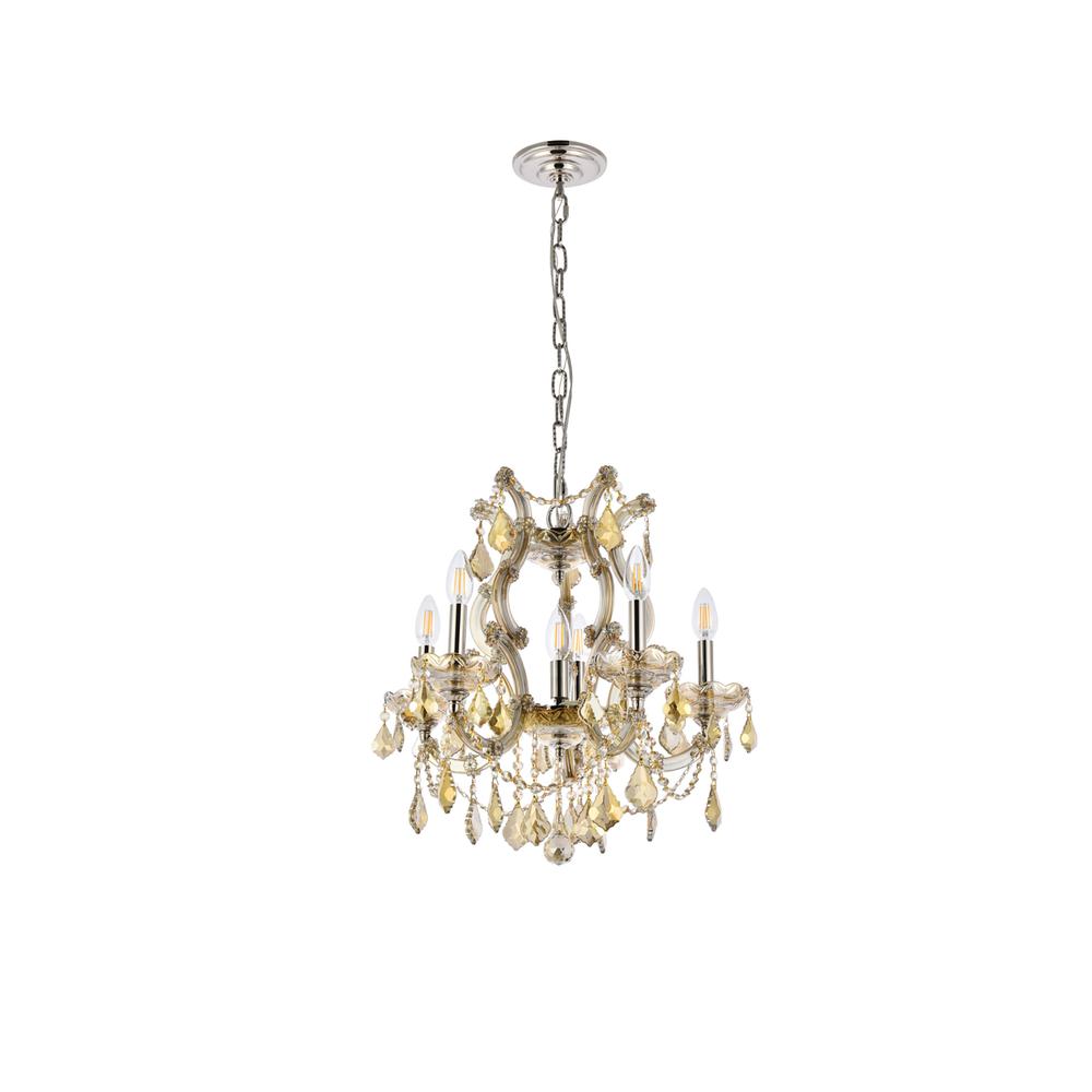 Maria Theresa 6 light Gold Pendant Golden Teak (Smoky) Royal Cut Crystal