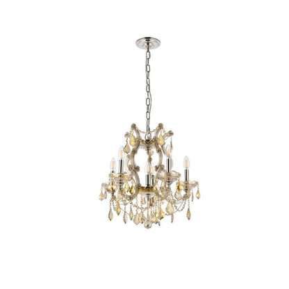 Maria Theresa 6 light Gold Pendant Golden Teak (Smoky) Royal Cut Crystal