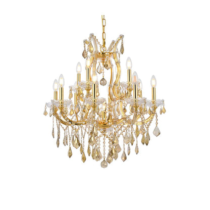 Maria Theresa 13 light Gold Chandelier Golden Teak (Smoky) Royal Cut Crystal
