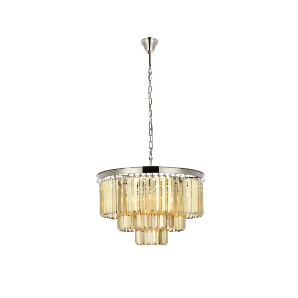 Sydney 9 light polished nickel Chandelier Golden Teak (Smoky) Royal Cut Crystal
