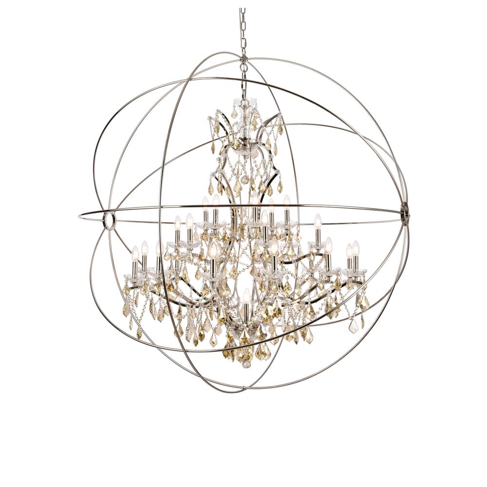 Geneva 25 light polished nickel Chandelier Golden Teak (Smoky) Royal Cut crystal