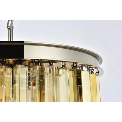 Sydney 6 light polished nickel Pendant Golden Teak (Smoky) Royal Cut Crystal