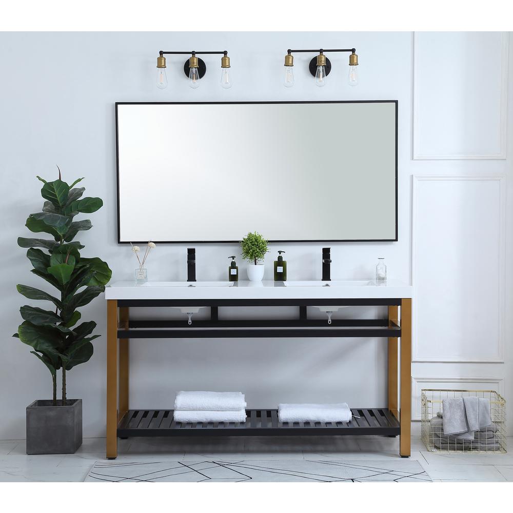 60 inch Double Bathroom Metal Vanity in Golden Black