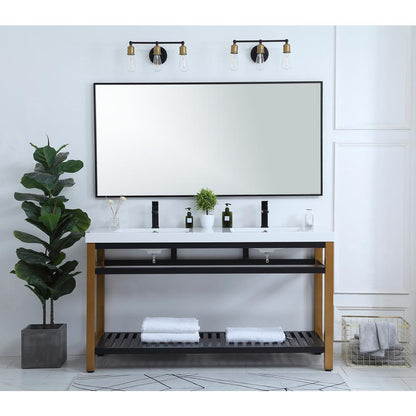 60 inch Double Bathroom Metal Vanity in Golden Black