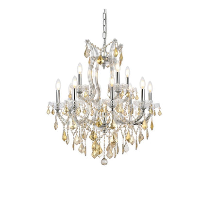 Maria Theresa 13 light Chrome Chandelier Golden Teak (Smoky) Royal Cut Crystal