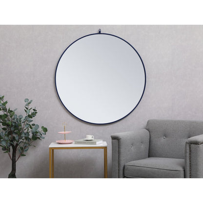 Metal Frame Round Mirror With Decorative Hook 42 Inch Blue