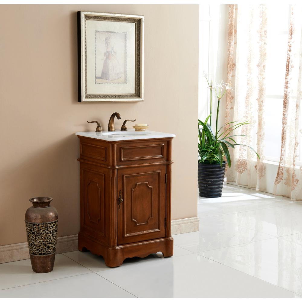 21 inch Single Bathroom vanity in Teak with ivory white engineered marble