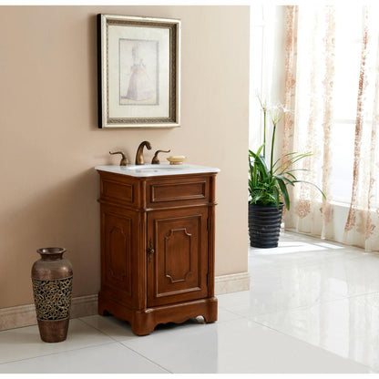 21 inch Single Bathroom vanity in Teak with ivory white engineered marble