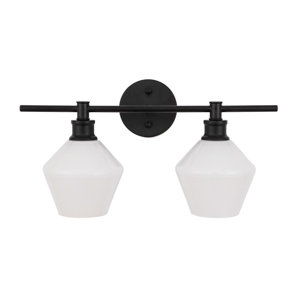 Gene 2 light Black and Frosted white glass Wall sconce