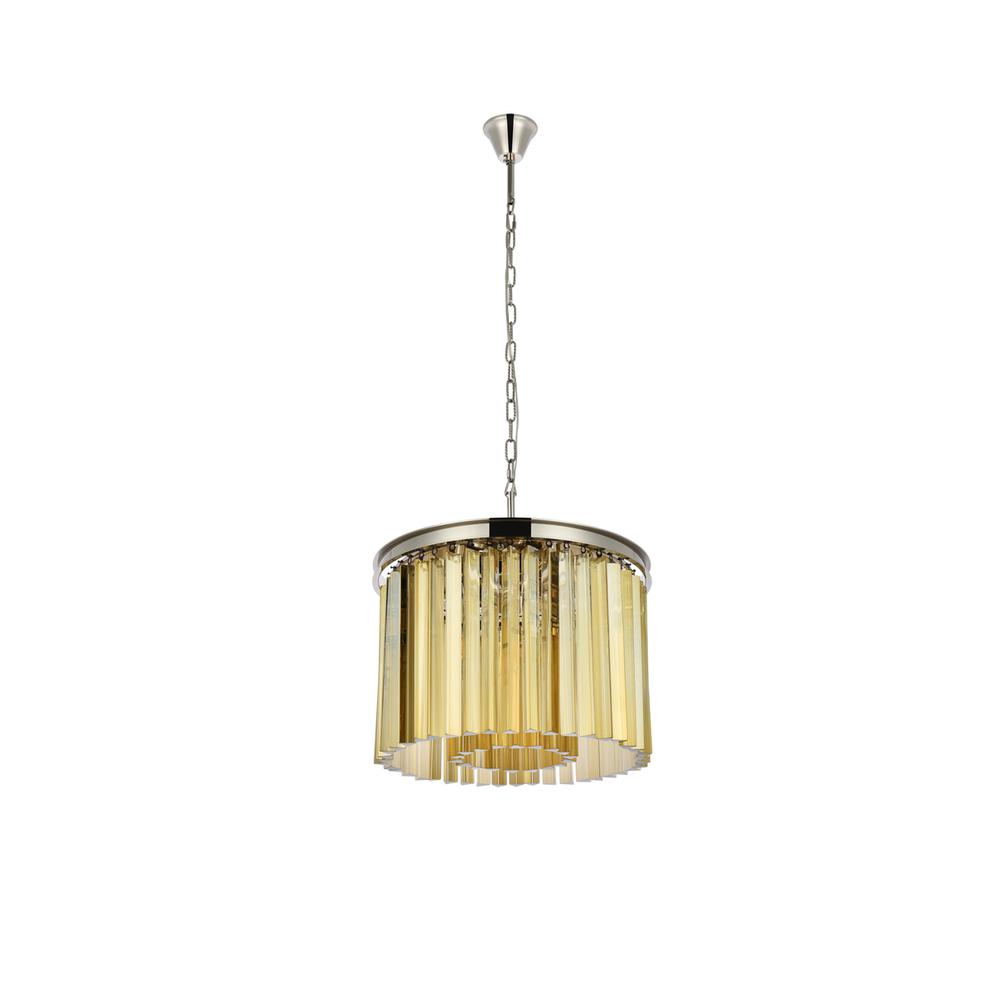 Sydney 6 light polished nickel Pendant Golden Teak (Smoky) Royal Cut Crystal