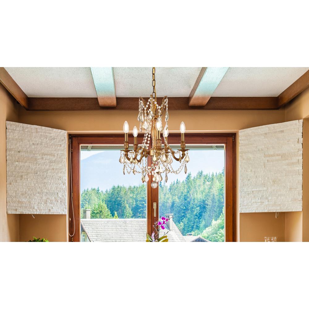 Rosalia 5 light French Gold Pendant Golden Teak (Smoky) Royal Cut Crystal