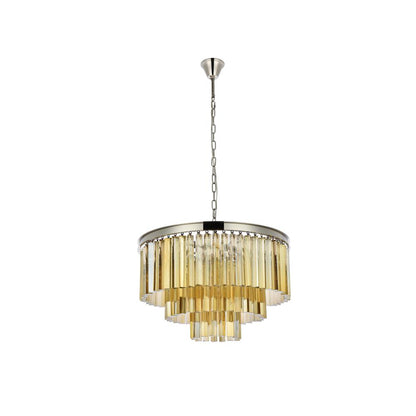 Sydney 9 light polished nickel Chandelier Golden Teak (Smoky) Royal Cut Crystal