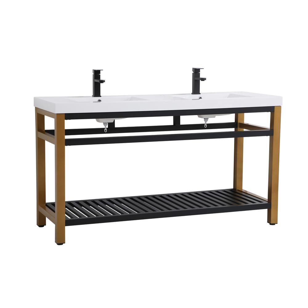 60 inch Double Bathroom Metal Vanity in Golden Black
