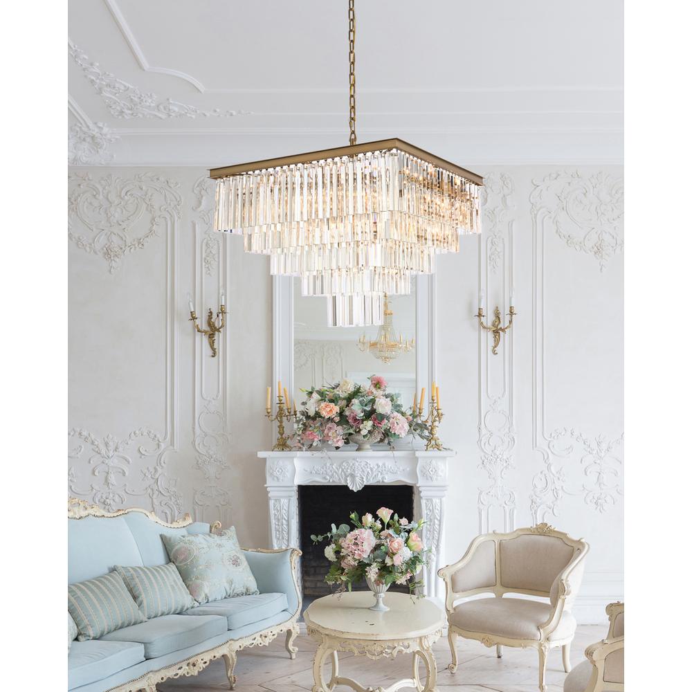 Sydney 34 inch square crystal chandelier in satin gold
