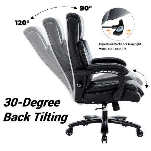 Executive Office Chair - 400lbs Heavy Duty Office Chair, Wide Seat Bonded Leather Office Chair with 30-Degree Back Tilt & Lumbar Support (Black)