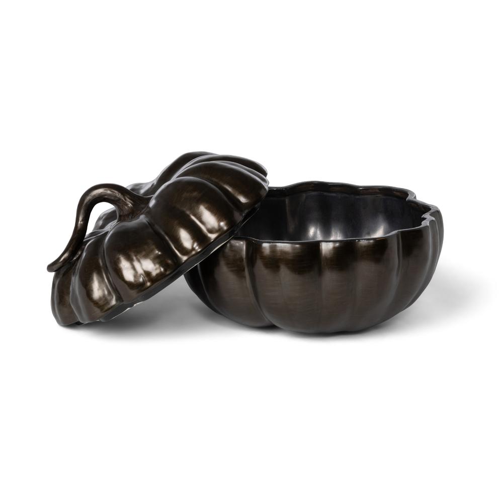 Bronze Lidded Ceramic Pumpkin Bowl, Medium