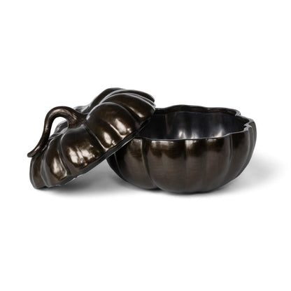 Bronze Lidded Ceramic Pumpkin Bowl, Medium