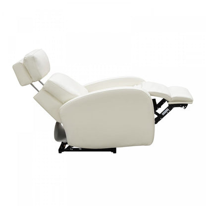 White Leather Power Recliner with Adjustable Forward Head Rest and Plywood Frame