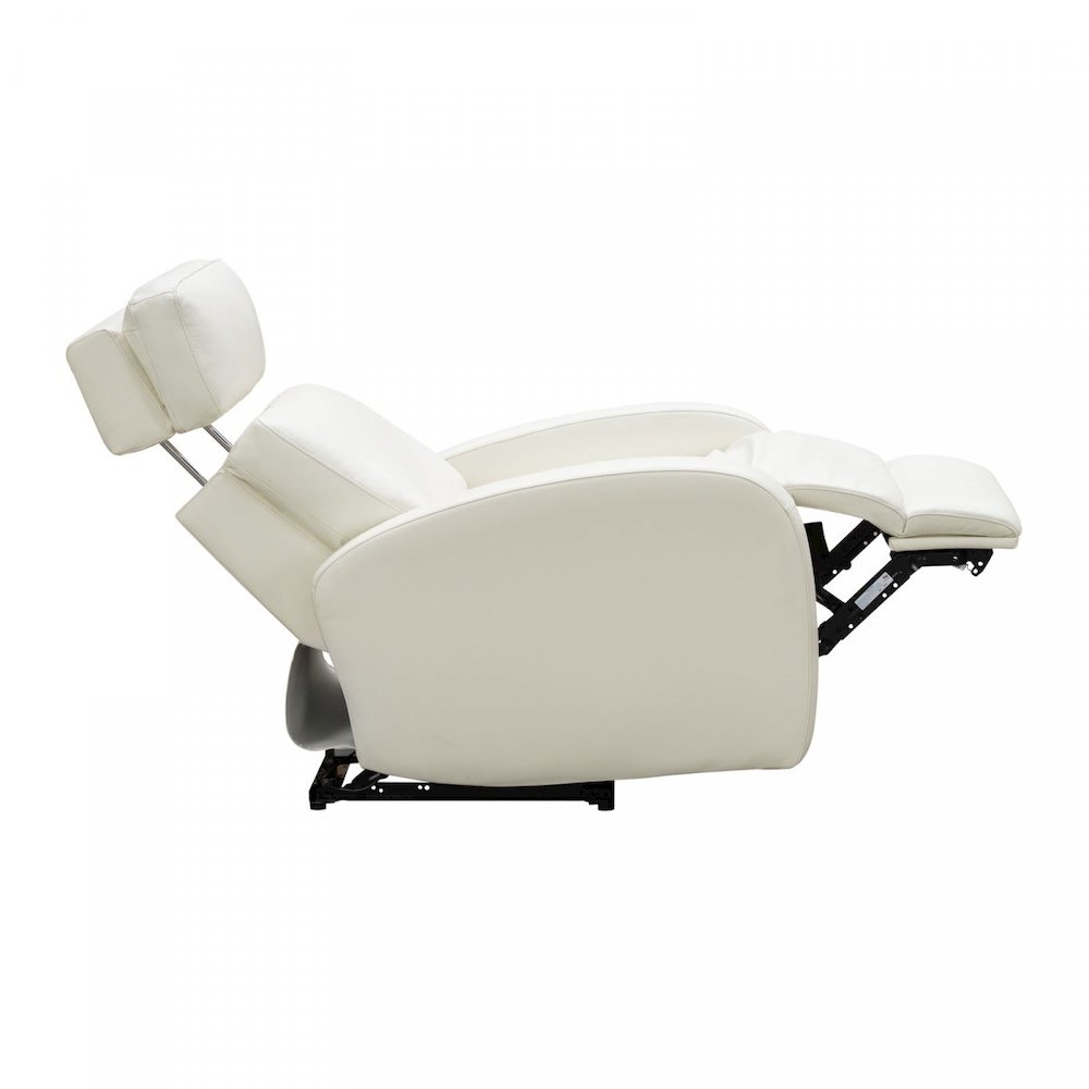 White Leather Power Recliner with Adjustable Forward Head Rest and Plywood Frame