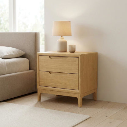 Light Oak Modern Nightstand with Drawer and Mindi Solid Wood Construction