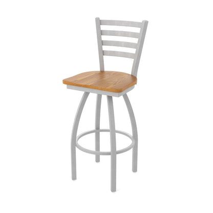 410 Jackie 36" Swivel Bar Stool with Anodized Nickel Finish and Medium Oak Seat