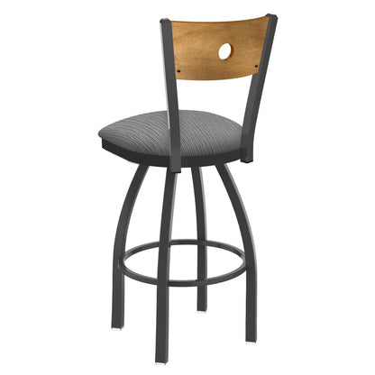 830 Voltaire 36" Swivel Counter Stool with Pewter Finish, Medium Back, and Graph Alpine Seat