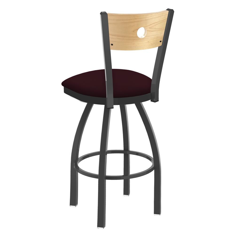 830 Voltaire 36" Swivel Counter Stool with Pewter Finish, Natural Back, and Canter Bordeaux Seat