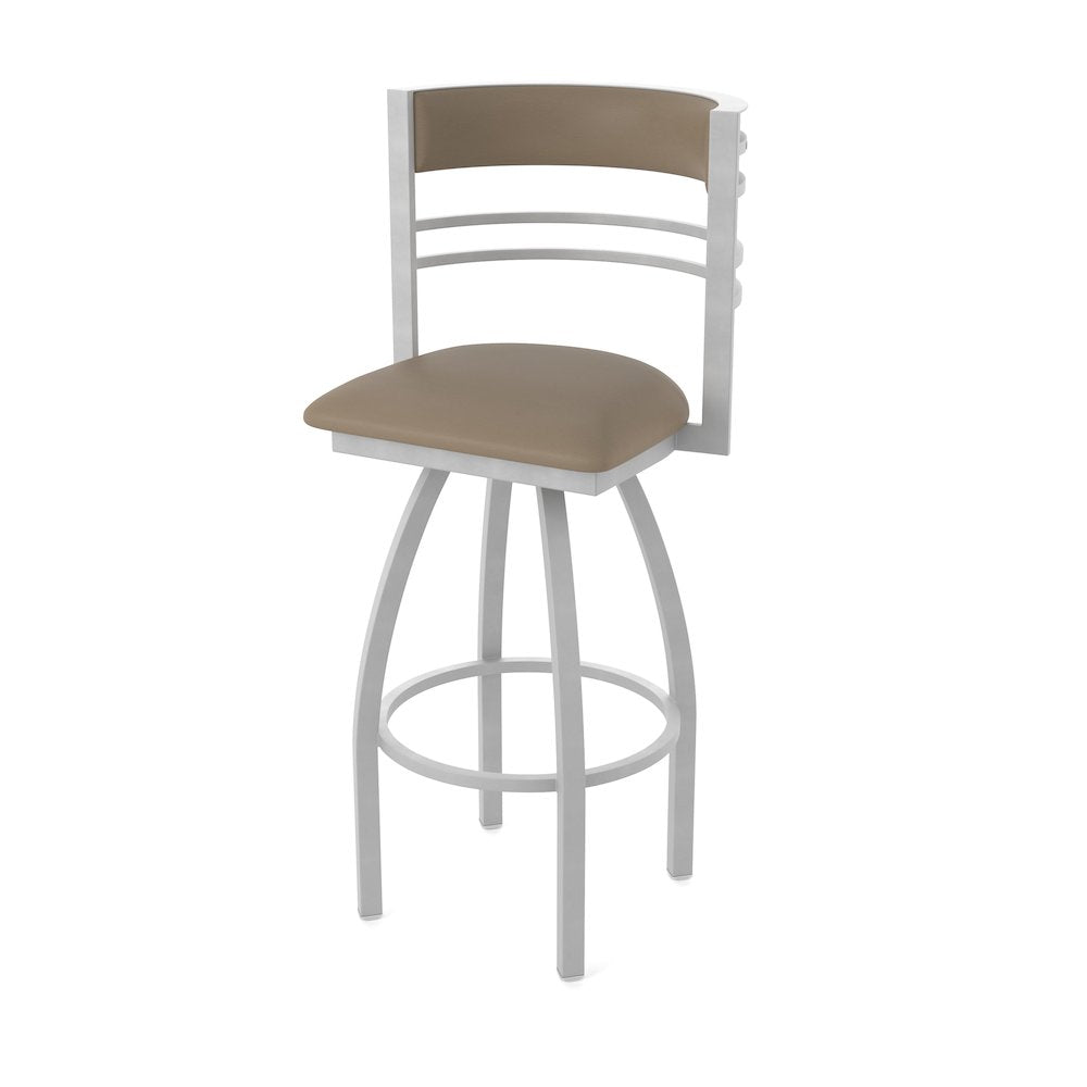Swivel Bar Stool with Anodized Nickel Finish and Canter Earth Seat and Back