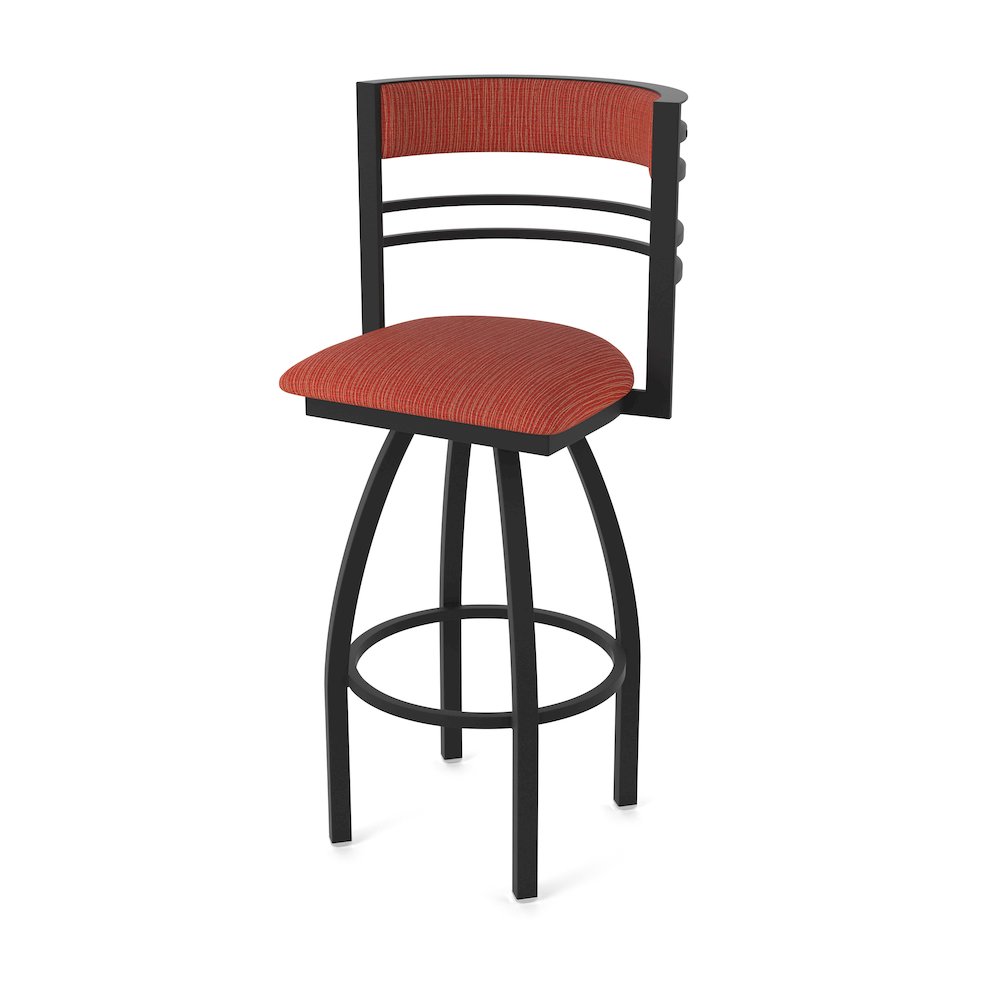 Swivel Bar Stool with Black Wrinkle Finish and Graph Poppy Seat and Back