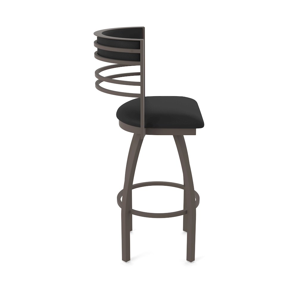 Swivel Bar Stool with Bronze Finish and Black Vinyl Seat and Back