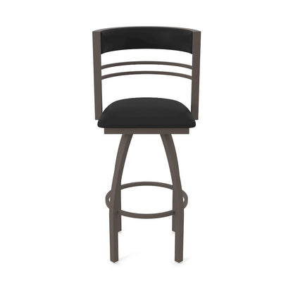 Swivel Bar Stool with Bronze Finish and Black Vinyl Seat and Back