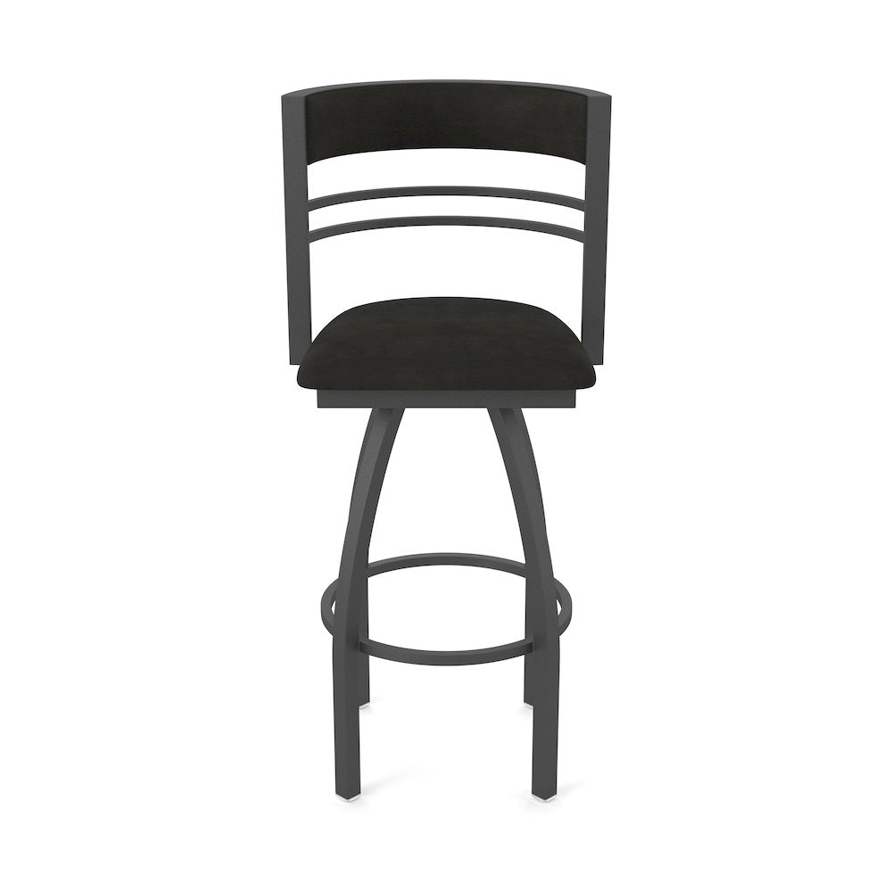 Swivel Bar Stool with Pewter Finish and Canter Espresso Seat and Back