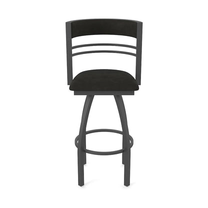 Swivel Bar Stool with Pewter Finish and Canter Espresso Seat and Back