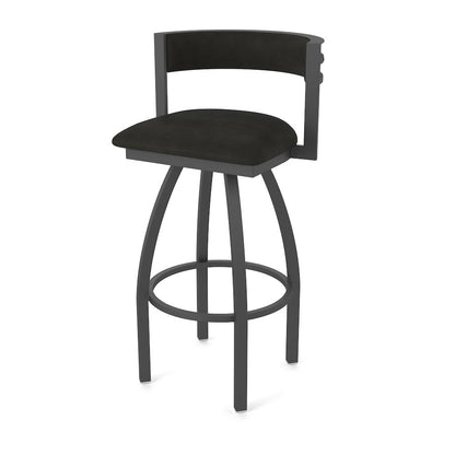 Swivel Bar Stool with Pewter Finish and Canter Espresso Seat and Back