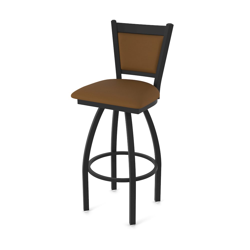 Swivel Bar Stool with Black Wrinkle Finish and Canter Thatch Seat and Back