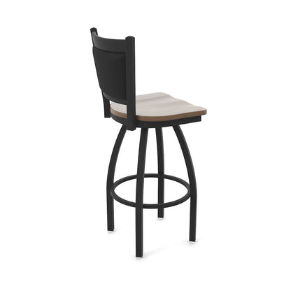 Swivel Bar Stool with Black Wrinkle Finish and Dark Maple Seat and Black Vinyl