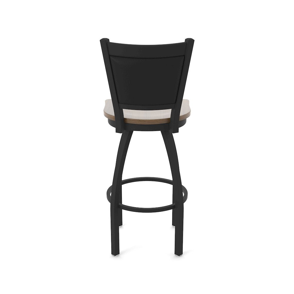 Swivel Bar Stool with Black Wrinkle Finish and Dark Maple Seat and Black Vinyl