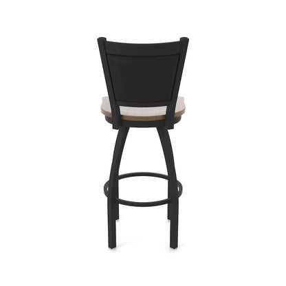 Swivel Bar Stool with Black Wrinkle Finish and Dark Maple Seat and Black Vinyl