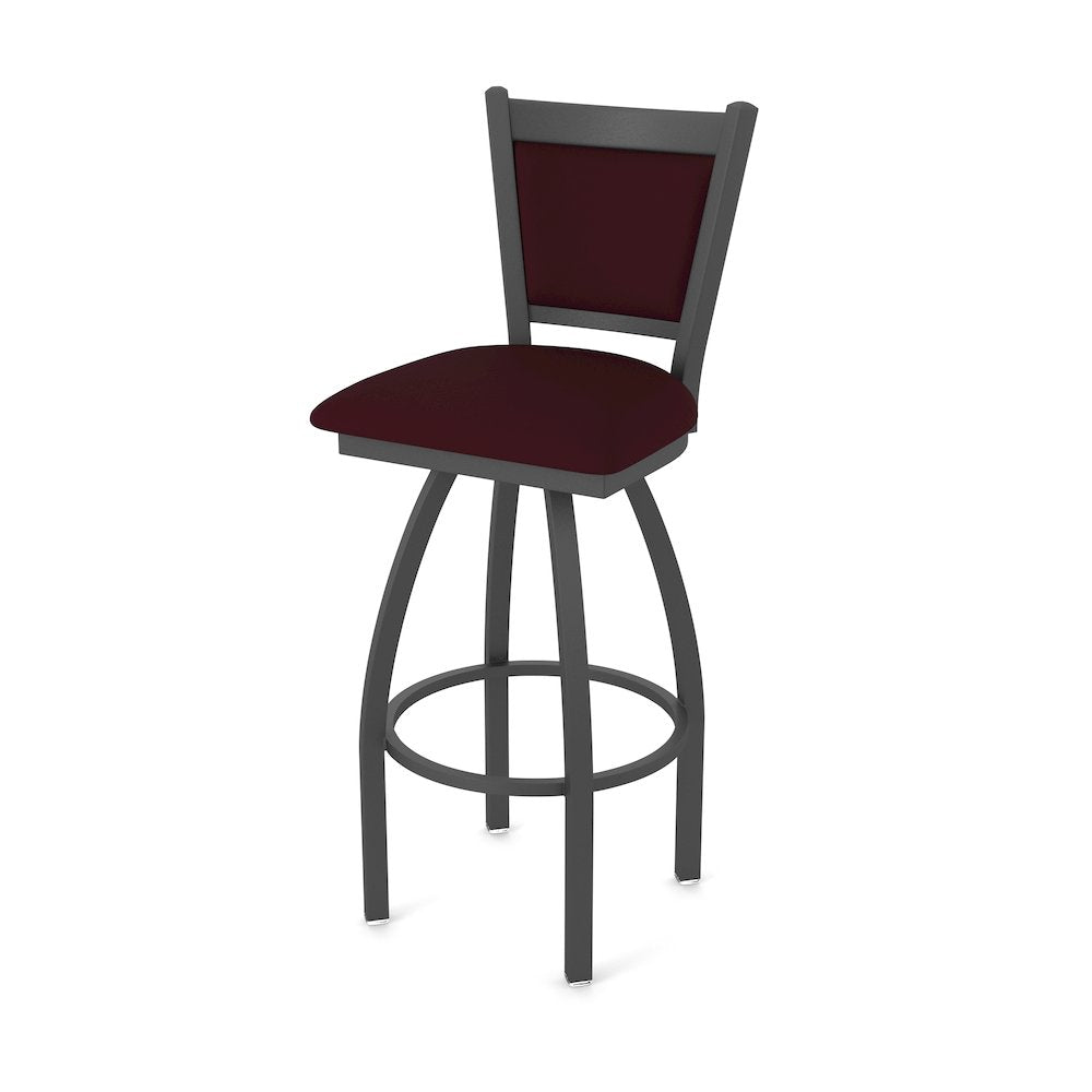 Swivel Bar Stool with Pewter Finish and Canter Bordeaux Seat and Back