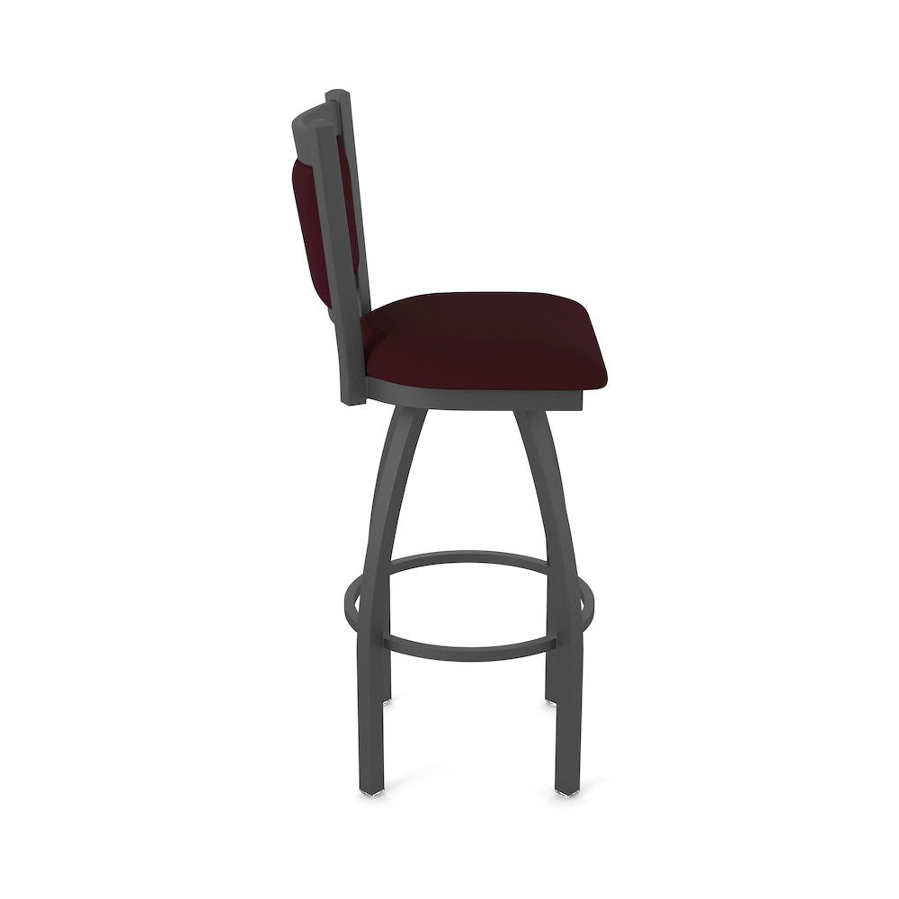 Swivel Bar Stool with Pewter Finish and Canter Bordeaux Seat and Back