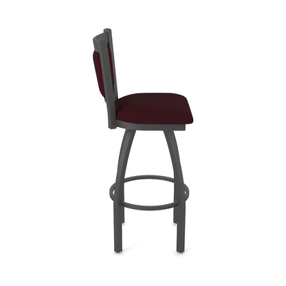 Swivel Bar Stool with Pewter Finish and Canter Bordeaux Seat and Back