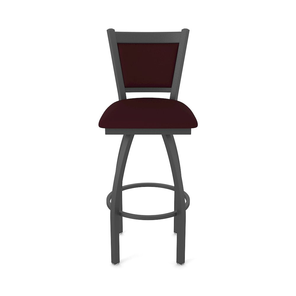 Swivel Bar Stool with Pewter Finish and Canter Bordeaux Seat and Back