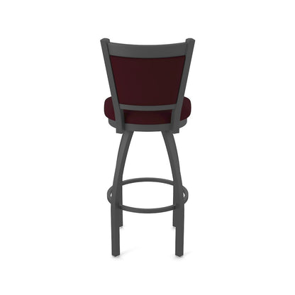 Swivel Bar Stool with Pewter Finish and Canter Bordeaux Seat and Back
