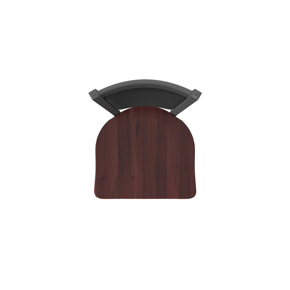 Swivel Bar Stool with Pewter Finish and Dark Cherry Maple Seat and Black Vinyl