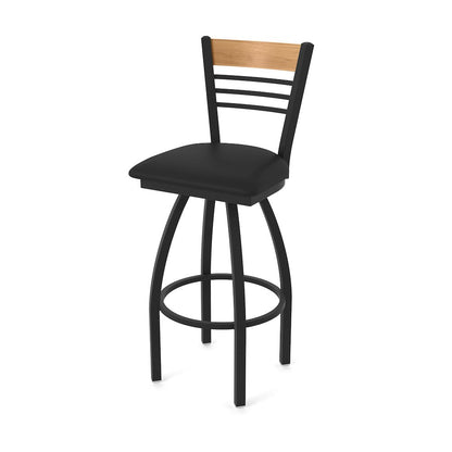 30" Swivel Bar Stool, Black Wrinkle Finish, Medium Back, Black Vinyl Seat